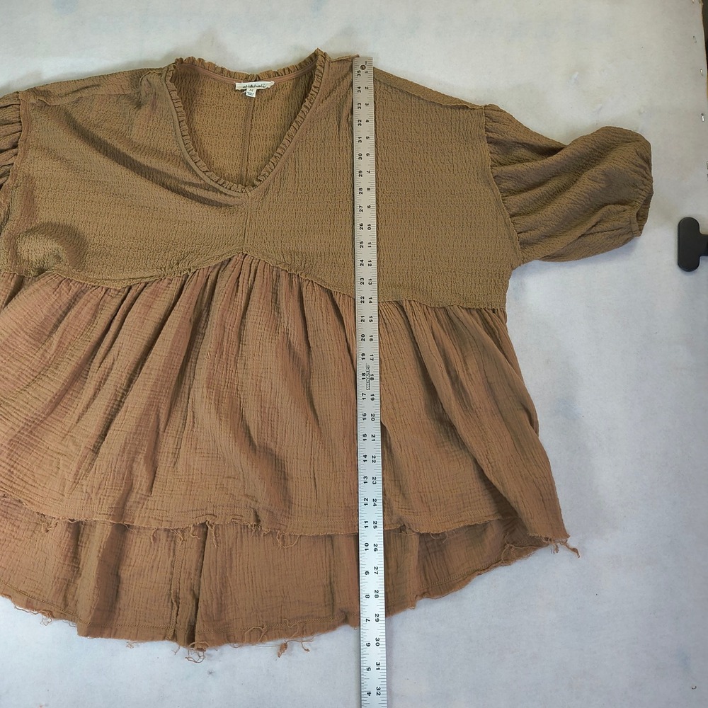 Oli & Hali Womens Textured Gauze Babydoll Tunic Top Brown Medium - Picture 11 of 12